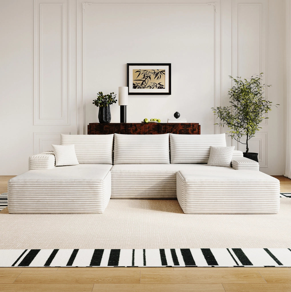 Divano in tessuto bianco 270x175x83 cm, montaggio rapido