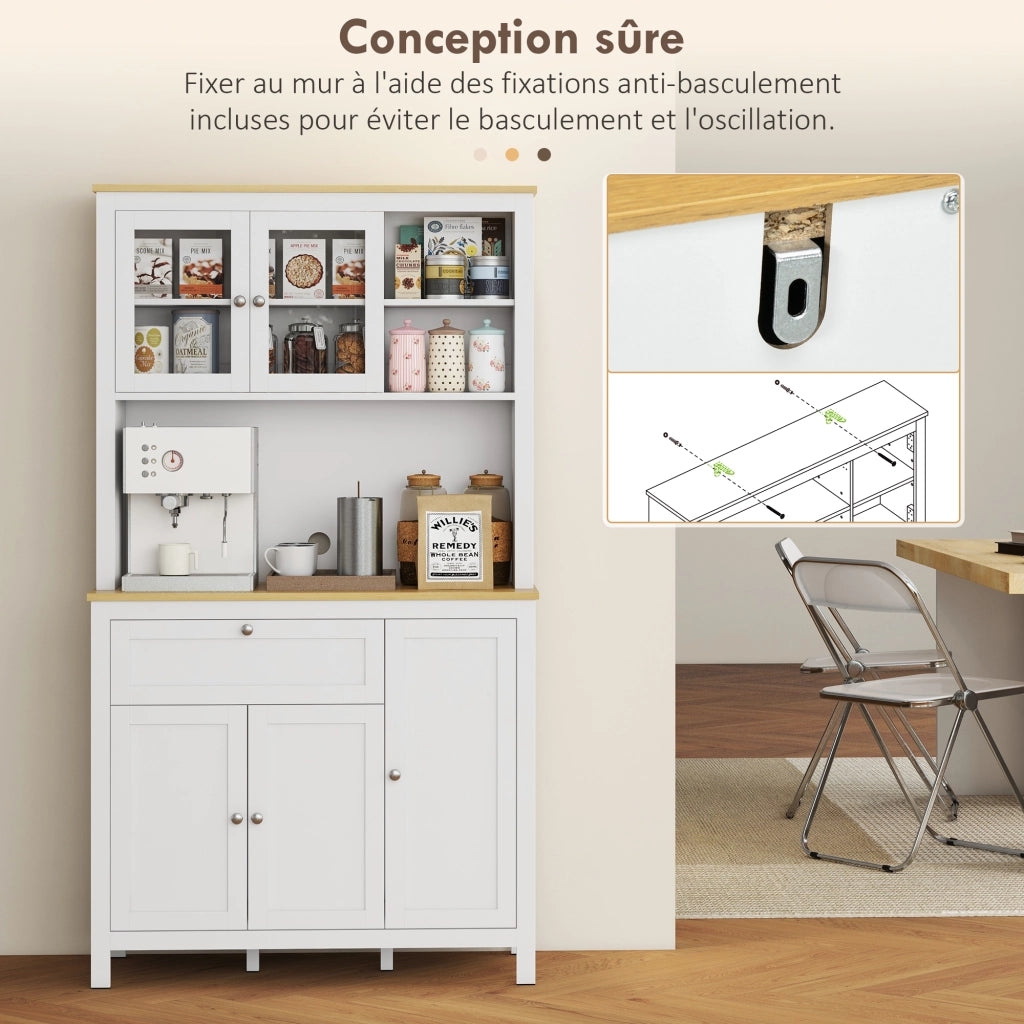 Buffet da cucina ¨C zephmum ¨C 5 ante 2 vetrate, 1 cassetto, bianco, 180 cm