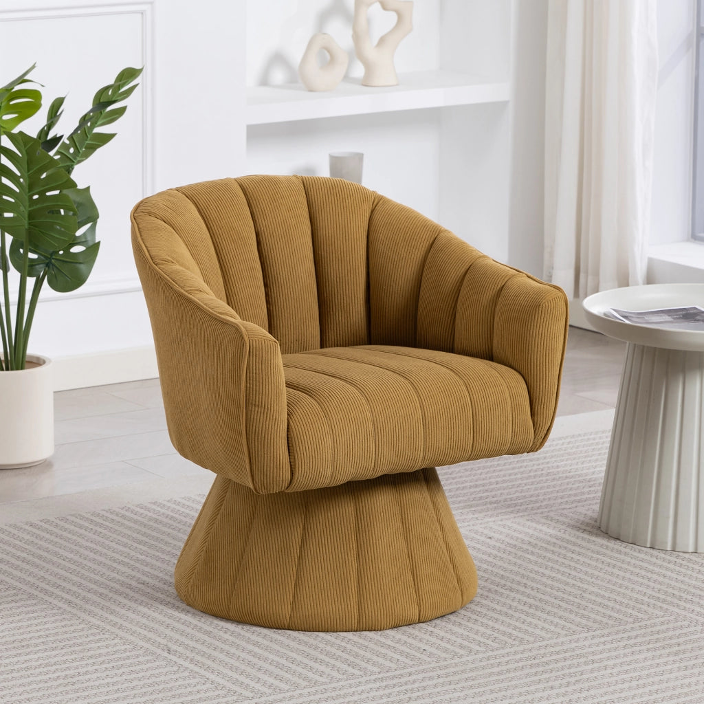 Sedia girevole 360° con seduta imbottita e braccioli avvolgenti in velluto a coste giallo senape 70 × 66 × 72 cm