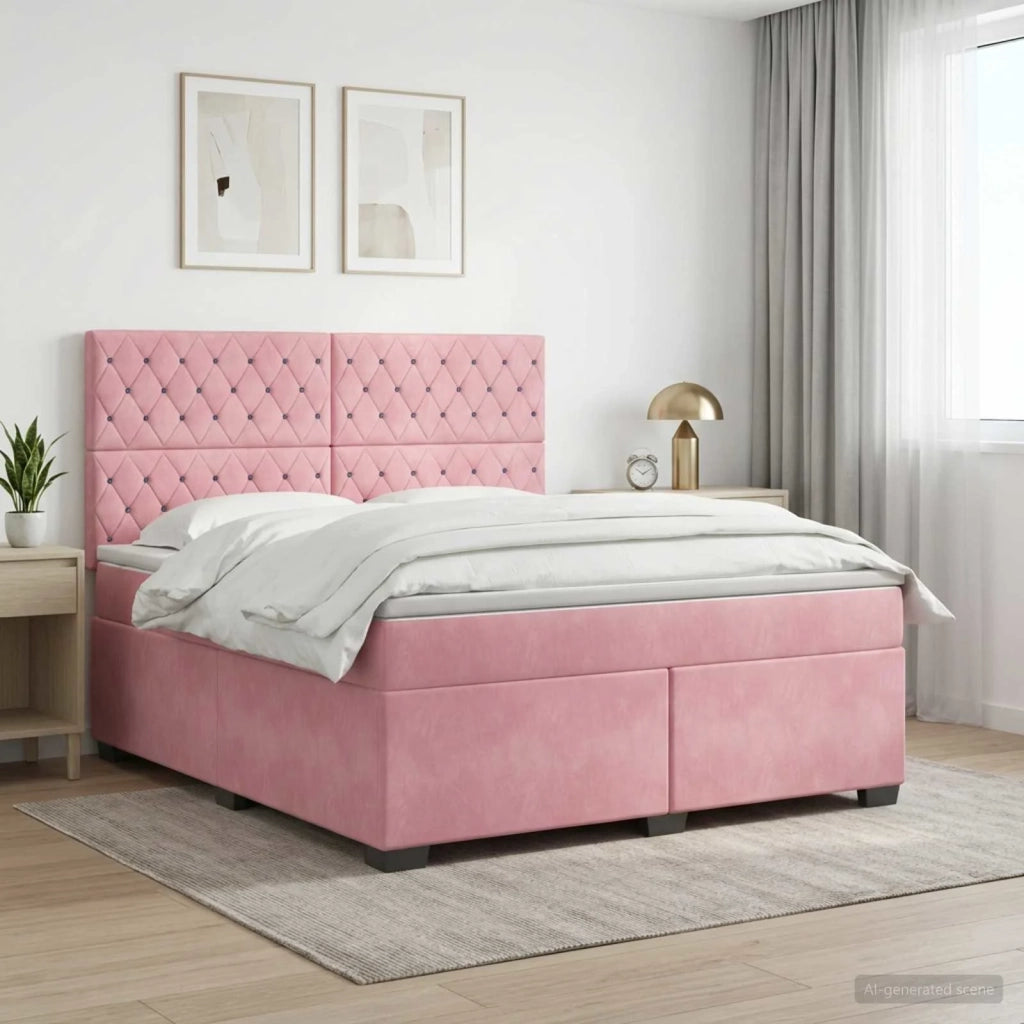 Letto box spring con materasso Rosa 140 x 200 cm Velluto 3453655