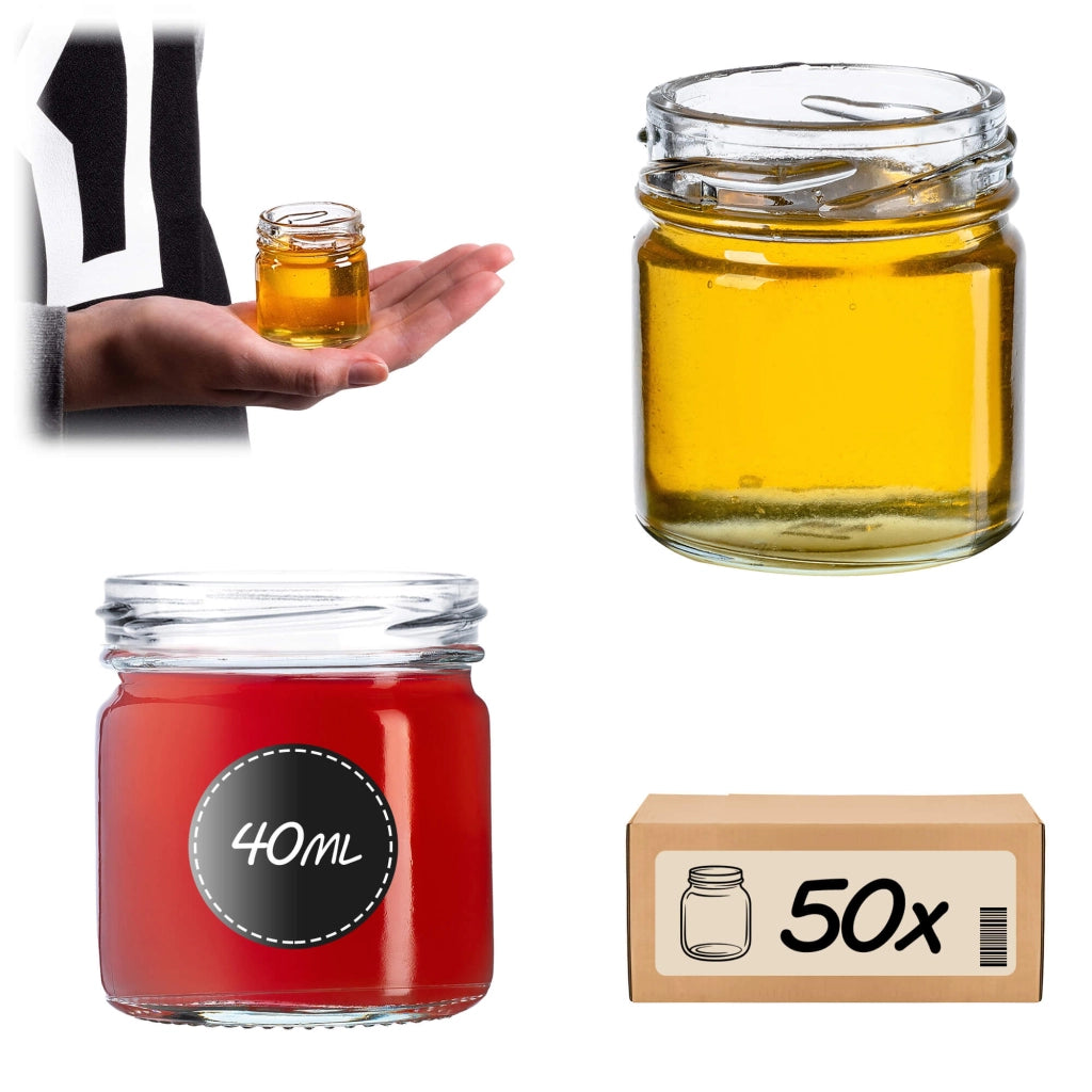 KADAX 50 pezzi Barattoli da 40 ml Barattoli per conserve Miele Marmellata Coperchi Tappi Fi 43