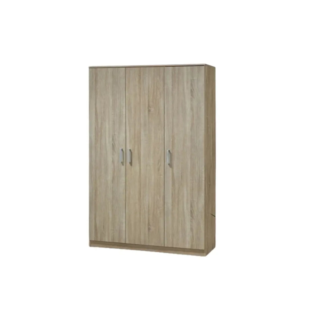Armadio BARTIN 3 porte – Quercia chiara e grigio – Appendiabiti + scaffali
