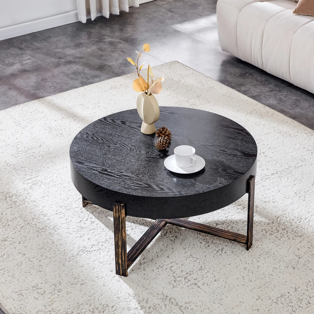 Tavolino da caffè rotondo Ø68 cm nero e bronzo antico