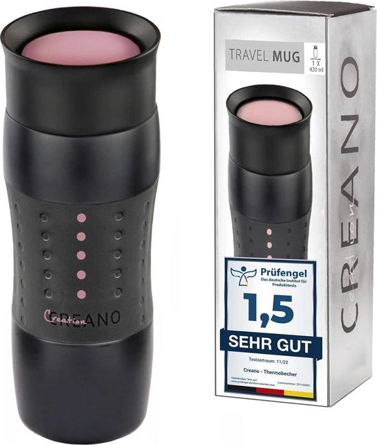 Design Travel Bicchiere 420ml, Bicchiere da Caffè da Portare, Bicchiere Termo, Bicchiere Isolante, Mantiene caldo per 4 ore / freddo per 7 ore, 100% ermetico e impermeabile, Apertura da 360°, Rosa