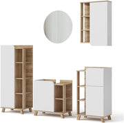 Set di mobili da bagno Karen, Sonoma/Bianco, 60 cm, composto da mobile lavabo, specchiera, armadietto, colonna e pensile