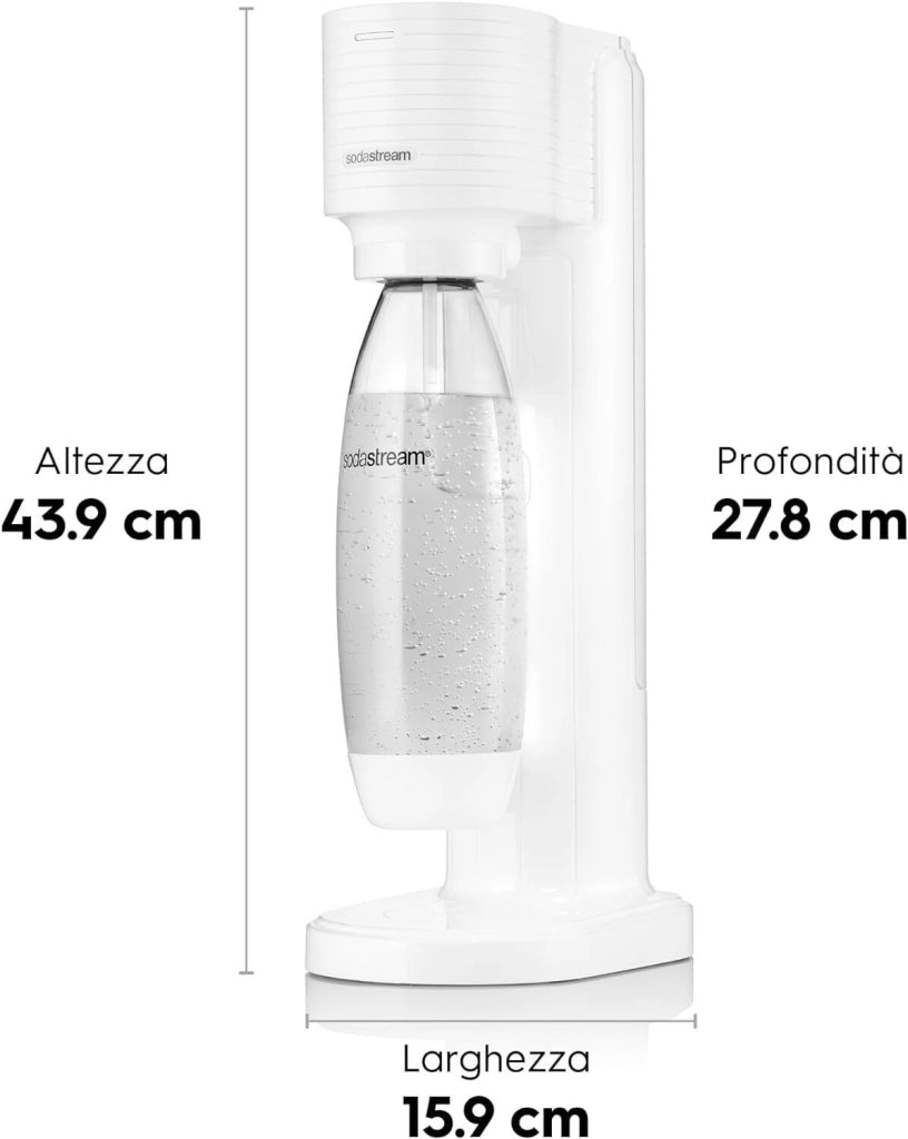 SodaStream 2270276 Gaia Gasatore Acqua Frizzante Bottiglia PET 1L Cilindro CO2 Quick Connect 60L colore Bianco