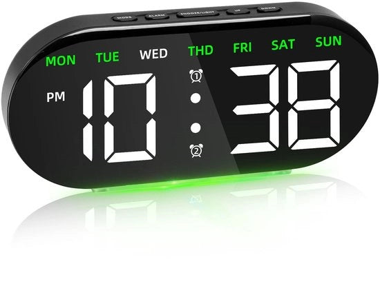 Alarme digitale con grande display LED, orologio digitale con luce notturna, funzione snooze, data, temperatura e giorno della settimana, illuminazione regolabile, 12/24 ore, sveglia doppia per ufficio, camera da letto, studio