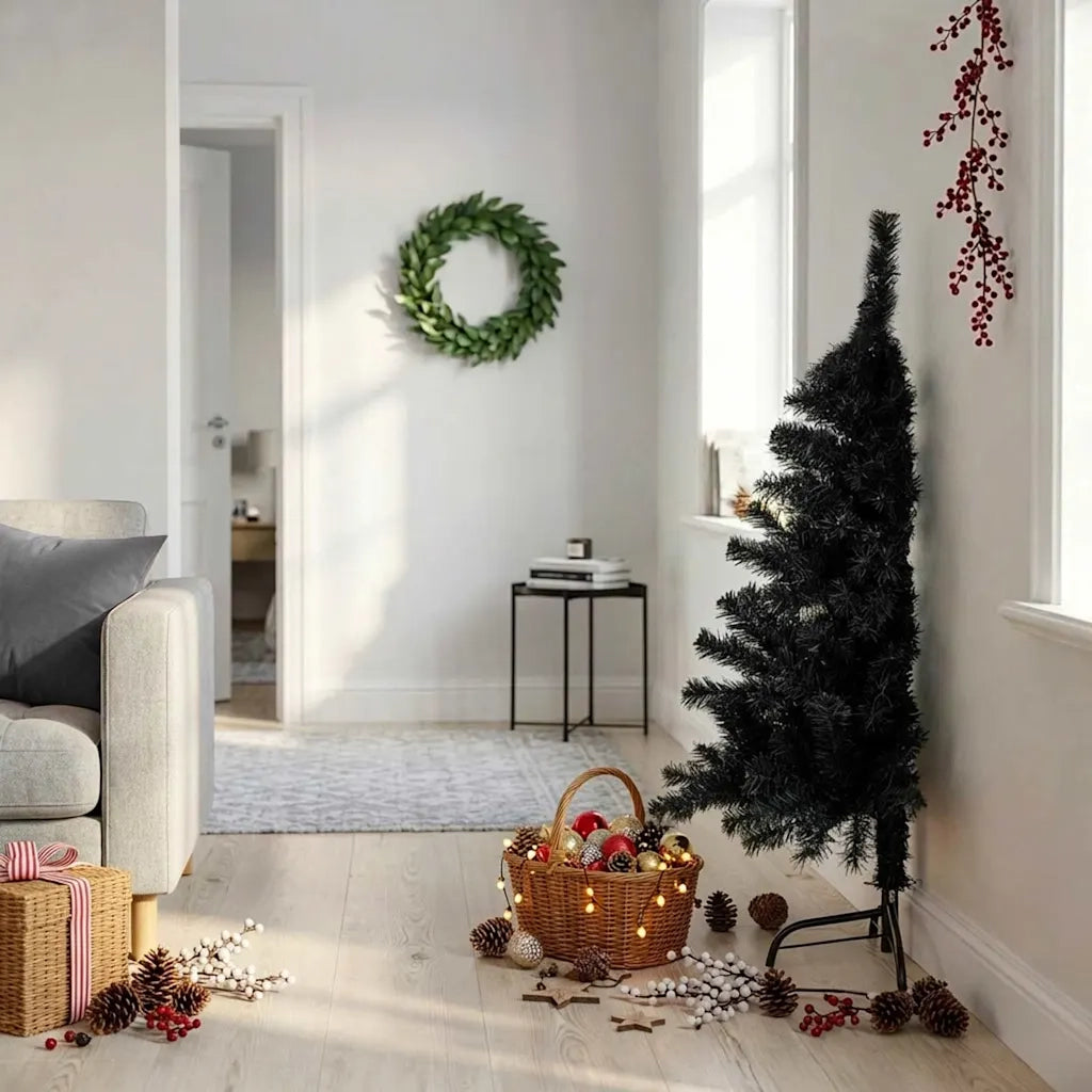 Albero di Natale Artificiale a Metà con Base Nero 120 cm PVC 344675