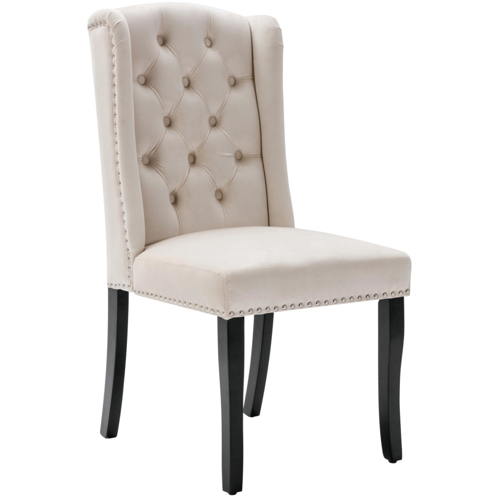 Set di 4 sedie da pranzo in velluto con gambe in quercia beige