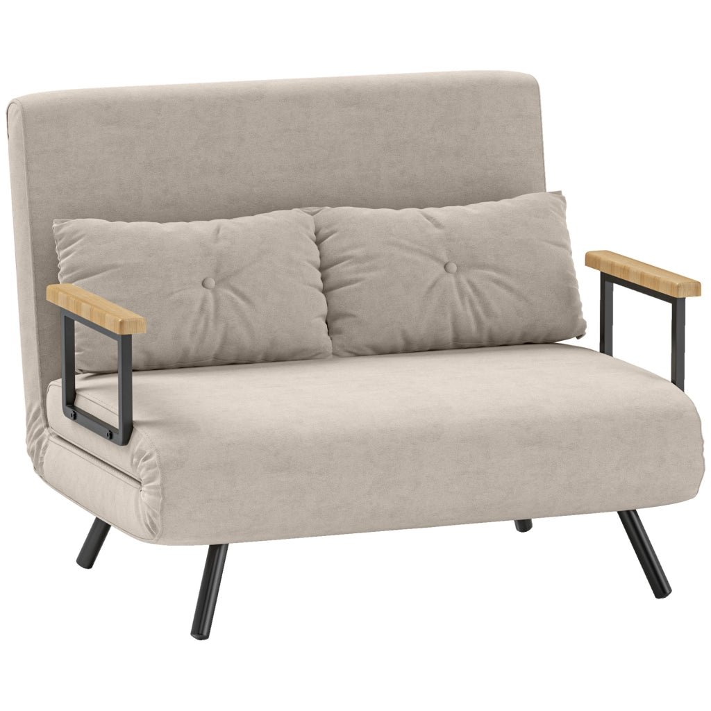 Divano Letto in Tessuto Velluto con Schienale Regolabile e Cuscini ¨C zephmum ¨C Bianco Crema 102x73x81 cm