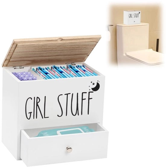 Organizzatore per prodotti igienici con coperchio - Cassa di archiviazione in legno - Pareti divisorie rimovibili - Decorazione per la campagna - Prodotti igienici organizzati - Scatola di archiviazione