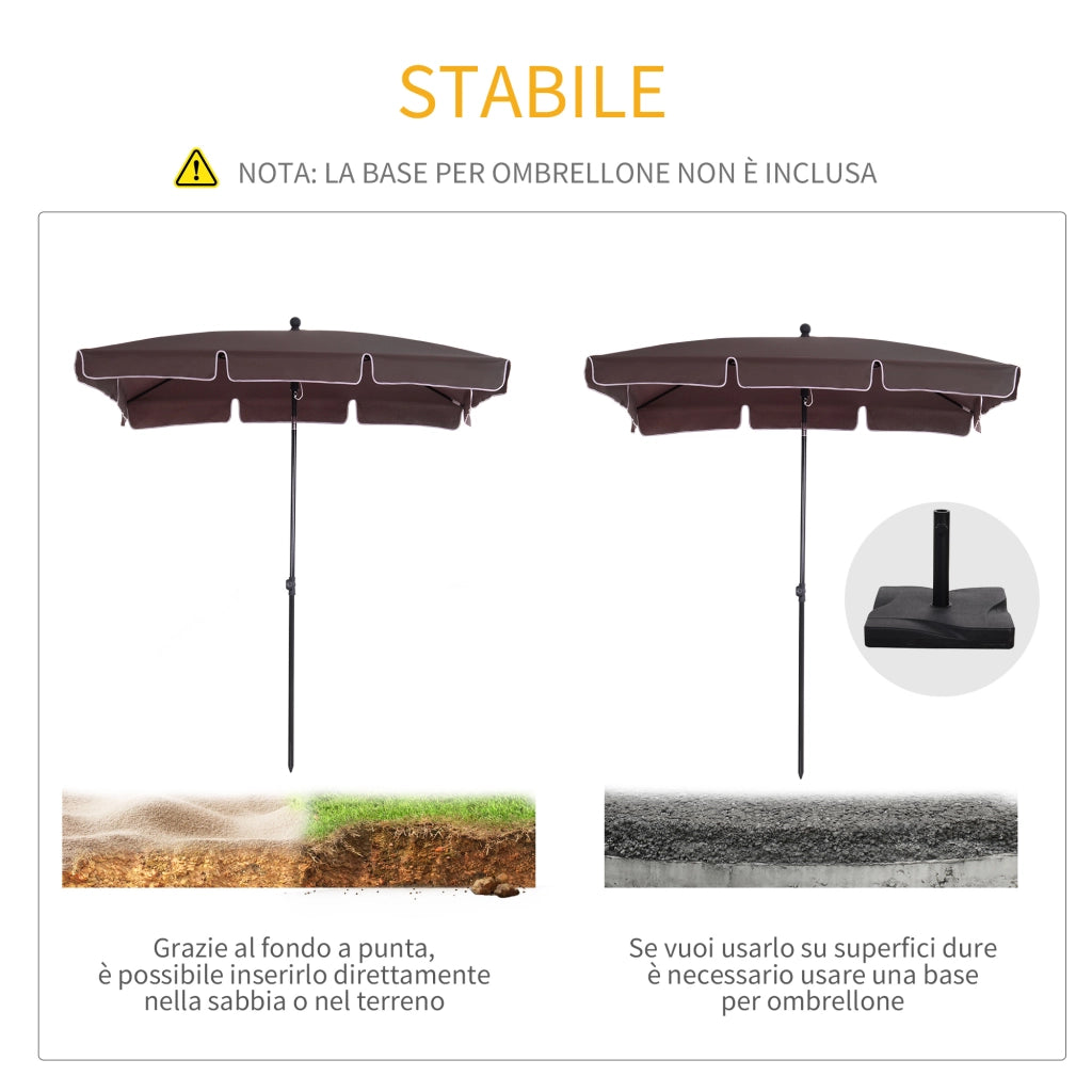 EasyComfort Ombrellone da Giardino Rettangolare e Regolabile con Palo in Alluminio, 2x1.3x2.5 m, Marrone e Nero
