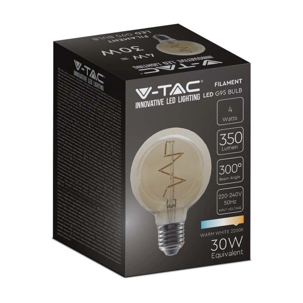VT-2024 LAMPADINA LED E27 4W BULB G95 GLOBO FILAMENT VETRO AMBRATO - SKU 217146 - V-TAC