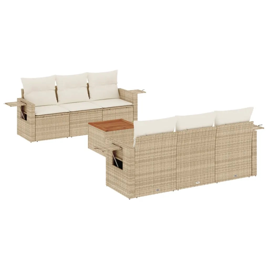 Set Divani da Giardino 7 pz con Cuscini Beige in Polyrattan