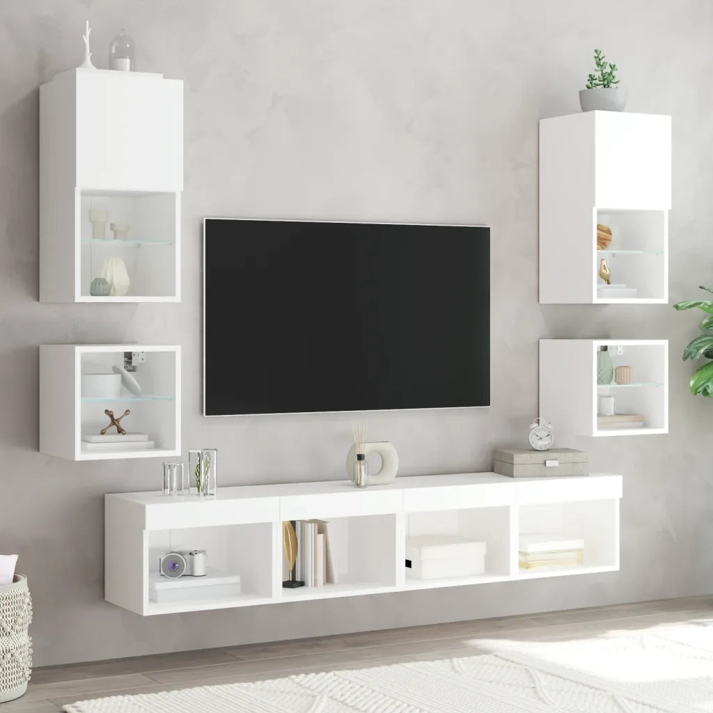 Mobile TV a Parete con Luci LED-Mobile TV a Muro Bianco 30x28,5x30 cm