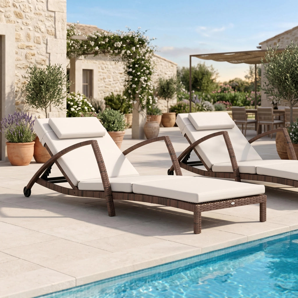 Chaise Longue Polyrattan con Cuscino e Accoudoirs ¨C Zephmum ¨C Marrone e Beige