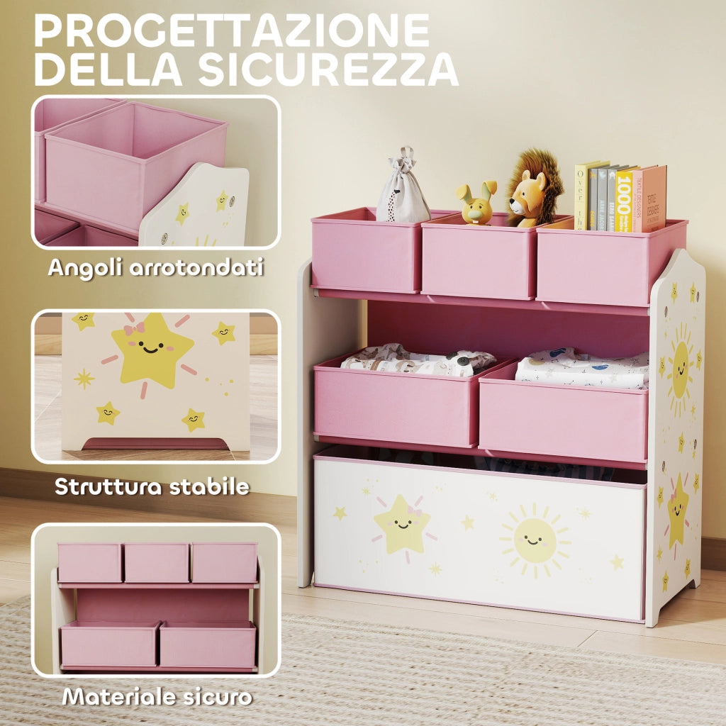 Cassettiera Porta Giocattoli 3 Livelli con 6 Cesti ¨C zephmum ¨C Rosa