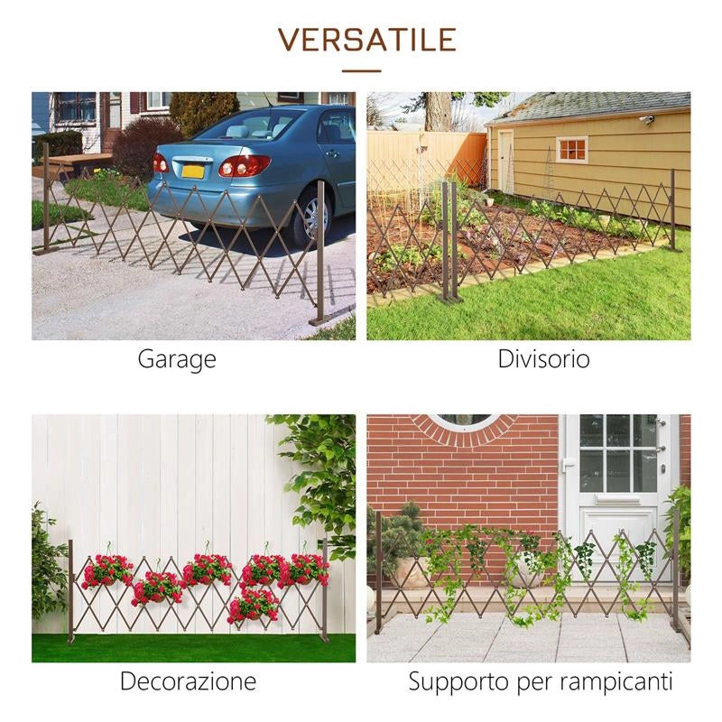 RECINZIONE PER GIARDINO A LARGHEZZA REGOLABILE, IN METALLO E ALLUMINIO, 300X31X103.5 CM, MARRONE SCURO