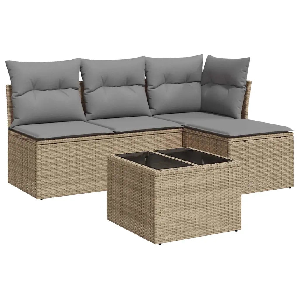 Set Divano da Giardino 5 pz con Cuscini Beige in Polyrattancod mxl 111618