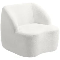 Poltrona moderna con imbottitura in pile, poltrona accogliente per salotto, camera da letto, home office, Bianco crema