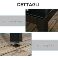 Tavolo da Giardino Rettangolare per 8 Persone in Alluminio e Vetro, 180x80x72cm, Nero