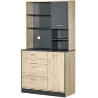 Mobile Cucina Credenza Moderna Salvaspazio con 2 armadietti 3 cassetti 3 ripiani Legno 90 x 39 x 169cm colore Grigio Rovere Chiaro