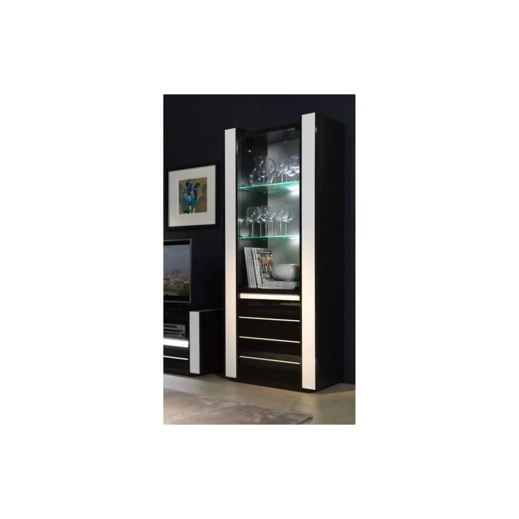 Set LINA nero e bianco: vetrina e mobile TV con LED