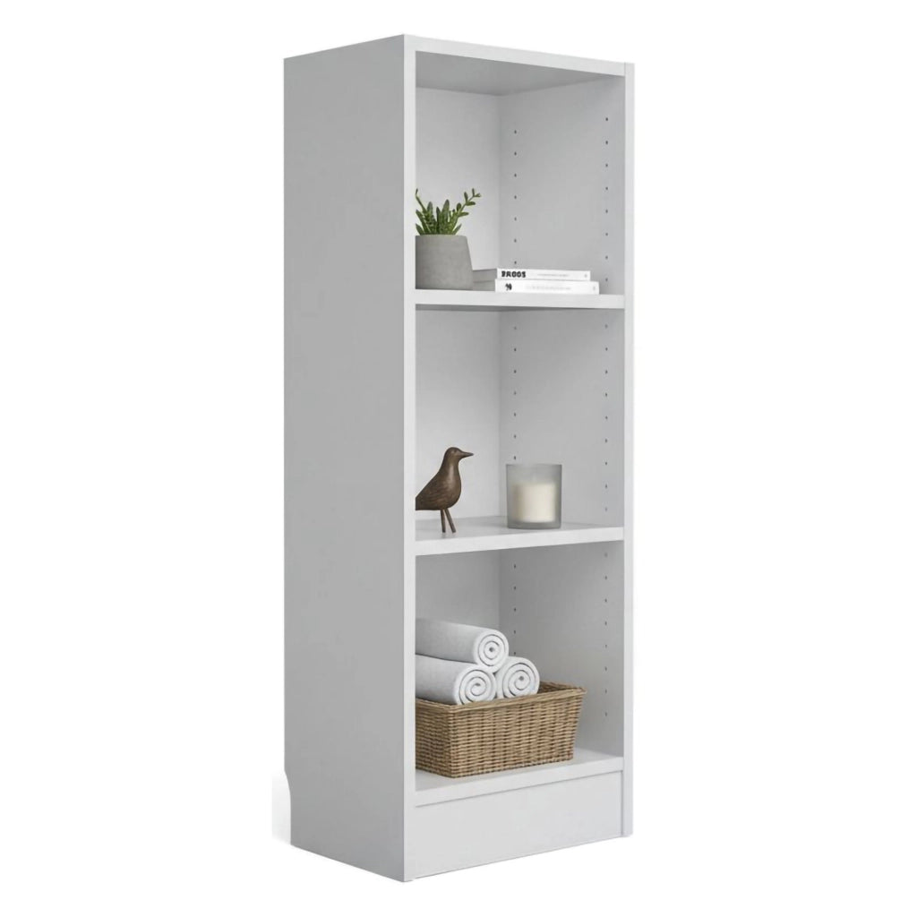 Libreria a tre Alcesti, colore bianco, cm 40 x 107 x 26