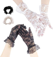 2 Paia di guanti - guanti con coda guanti corti eleganti per sole per matrimoni e attività all'aperto (bianco/nero)