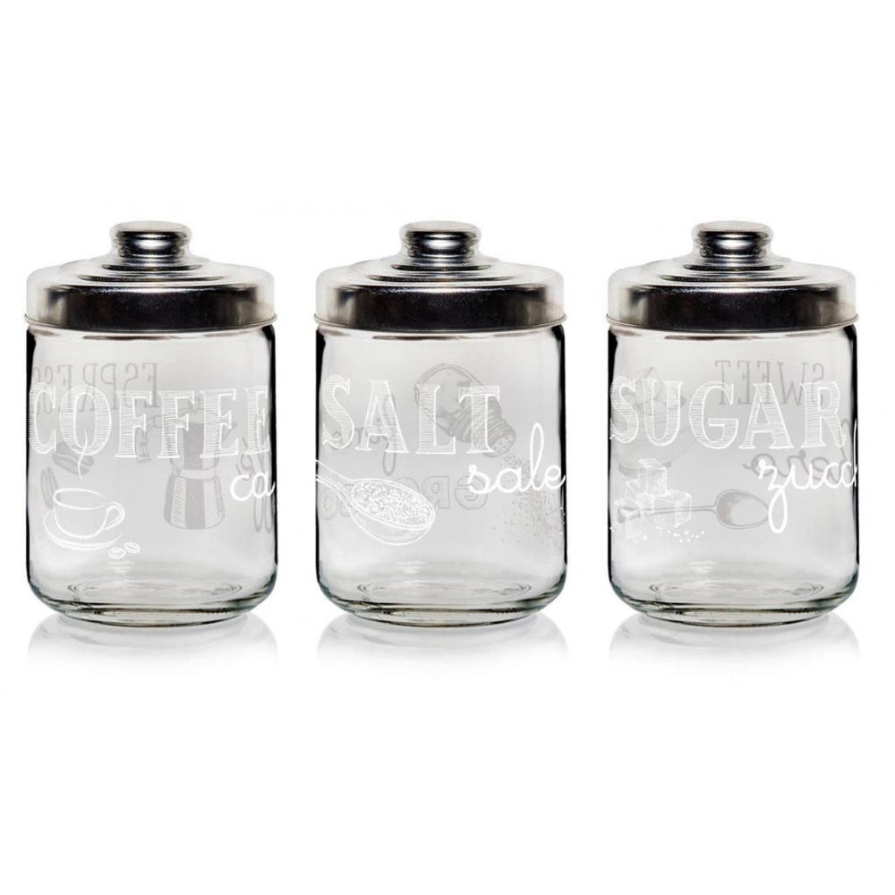 Set 3 Barattoli da Cucina in Vetro Sale Zucchero Caffè Easy White 800 cc
