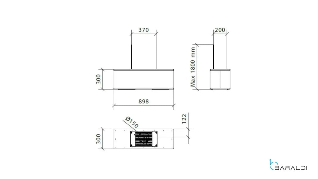 CAPPA DIADE cm 90X30 - Inox, Bianco - 800 m3/h