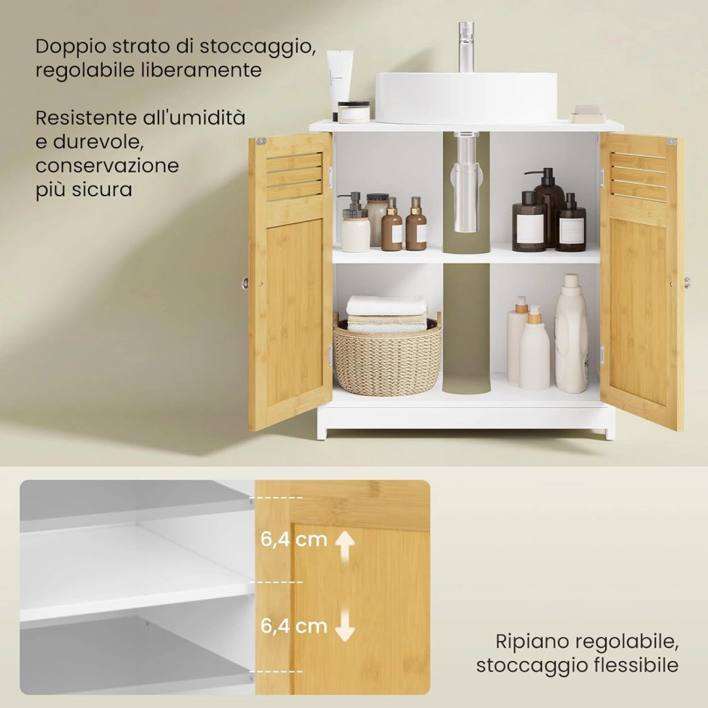 Armadietto Sottolavabo Mobiletto sotto Lavandino per Bagno con Due Ante in Legno