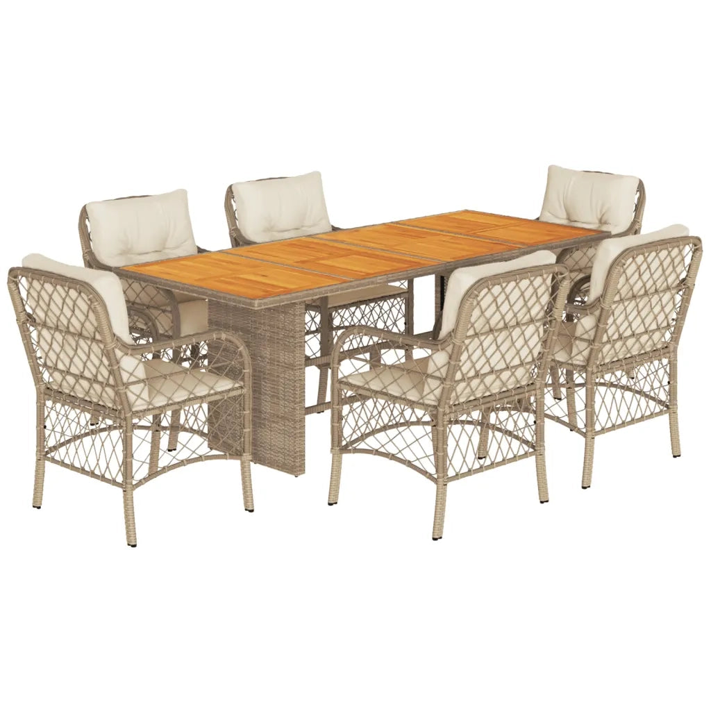Set da Pranzo da Giardino 7 pz con Cuscini Beige in Polyrattancod mxl 111304