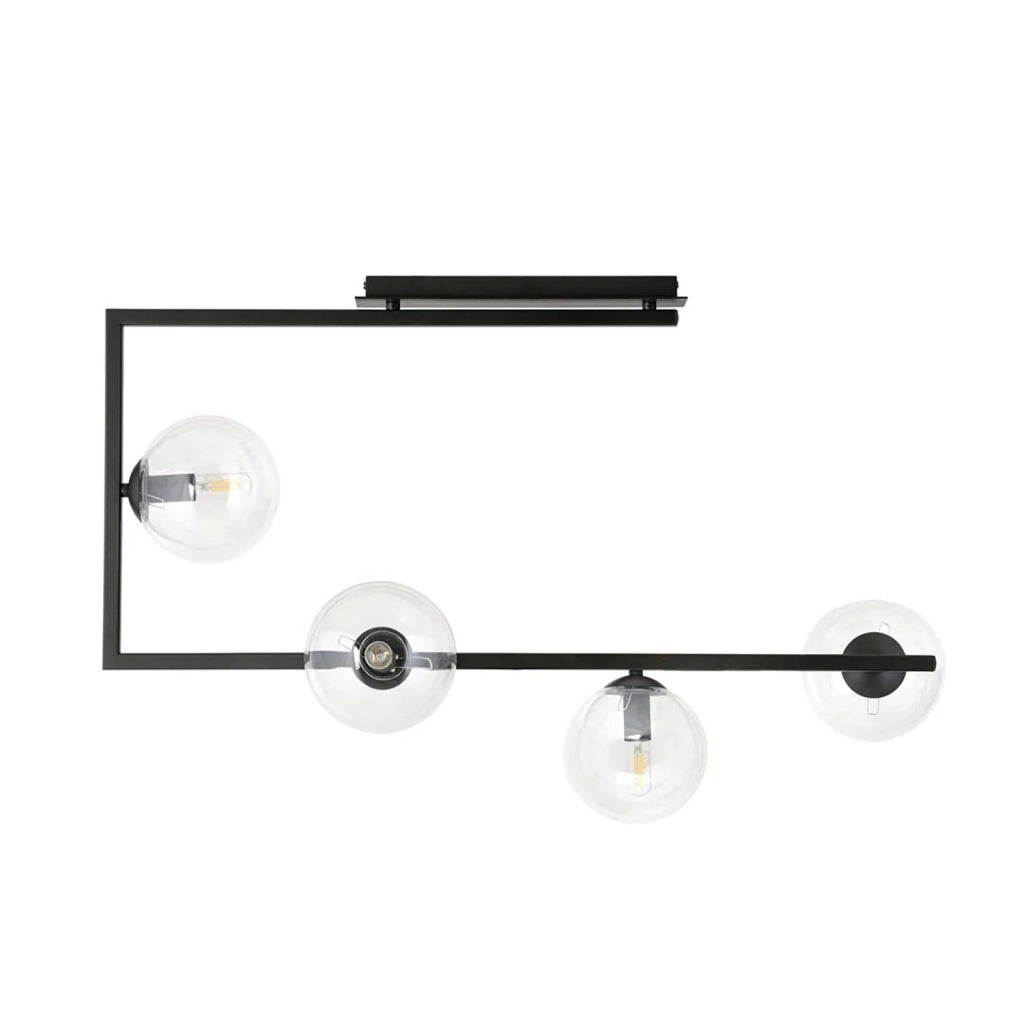 Plafoniera Minimal Nanna Acciaio Nero Trasparente 4 Luci E14 Ip20