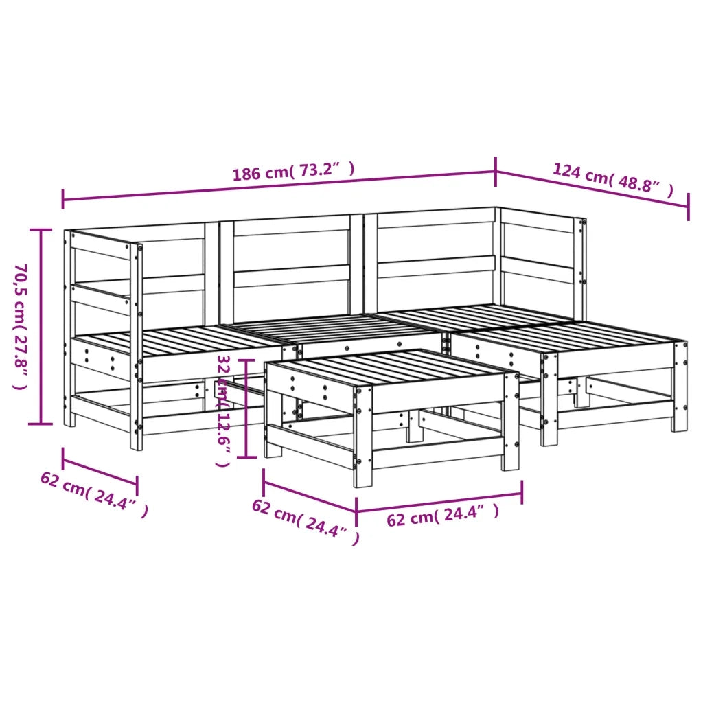 Set Salotto da Giardino 5 pz in Legno Massello di Pino 3186172