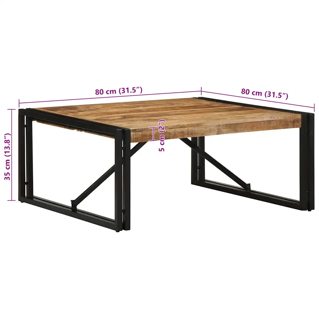 vidaXL Tavolino 80x80x35 cm in Legno Massello di Mango Grezzo