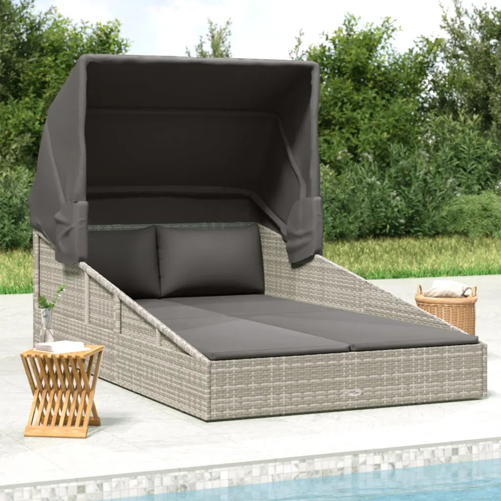 Lettino con Tetto Pieghevole Grigio 200x114x128 cm Polyrattan 362274