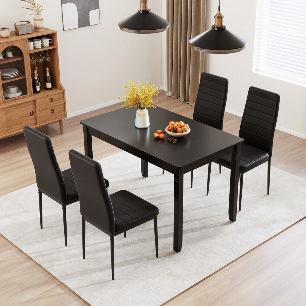 Set di 4 sedie da pranzo imbottite, Sedia senza braccioli con schienale e sedile imbottiti Nero-Sgabelli da bar