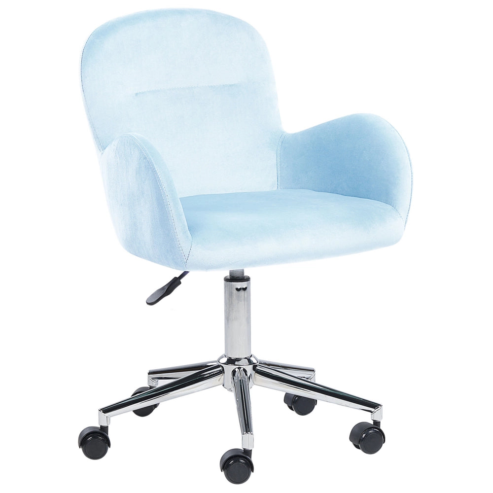 Sedia da ufficio in velluto blu chiaro regolabile in altezza e girevole stile retrò ufficio di casa