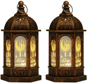 Lanterne per Ramadan 2 pezzi - Luci LED senza fiamma - Lampada da giardino rustica - Lampade notturne - Decorazione per Eid Mubarak - Progetto di design islamico - Lampada decorativa