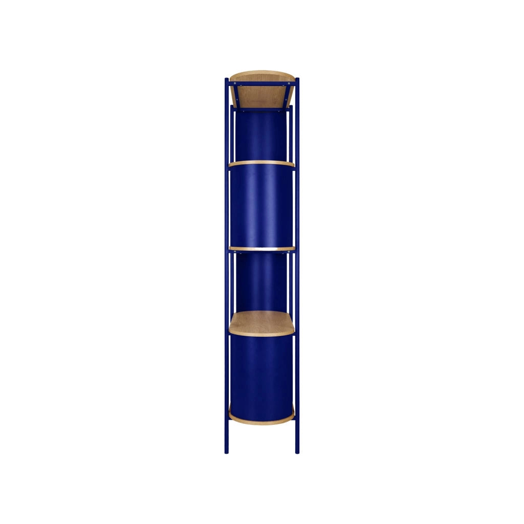 Libreria in metallo curvato e legno a 5 livelli, blu