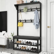 Appendiabiti in Metallo con Panca per Scarpe, 11 Ganci e 2 Ripiani per Scarpe, Moderno Organizer per Ingresso Industriale per corridoi, soggiorni, Facile da Montare, 100 x 30 x 172 cm