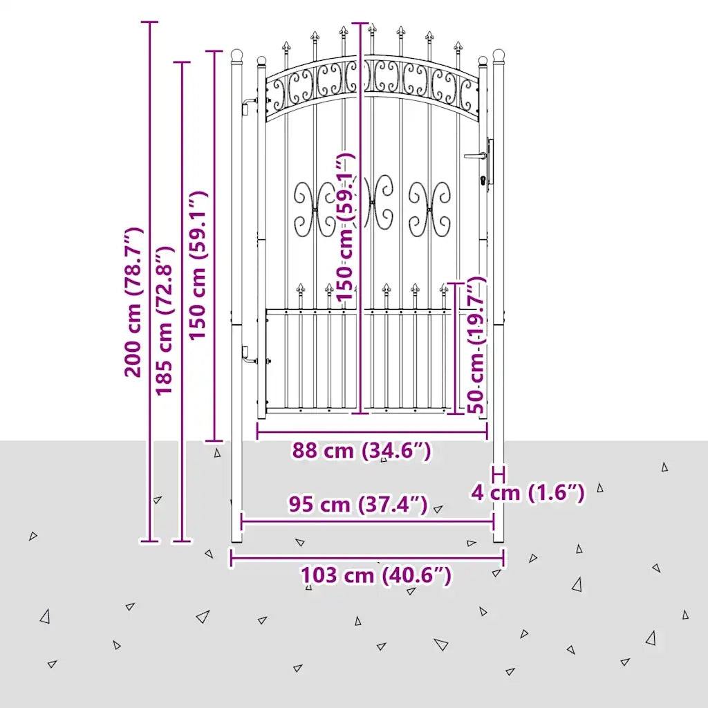 Cancello con Punta a Lancia KAMPEN 103 x 200 cm Acciaio Grigio