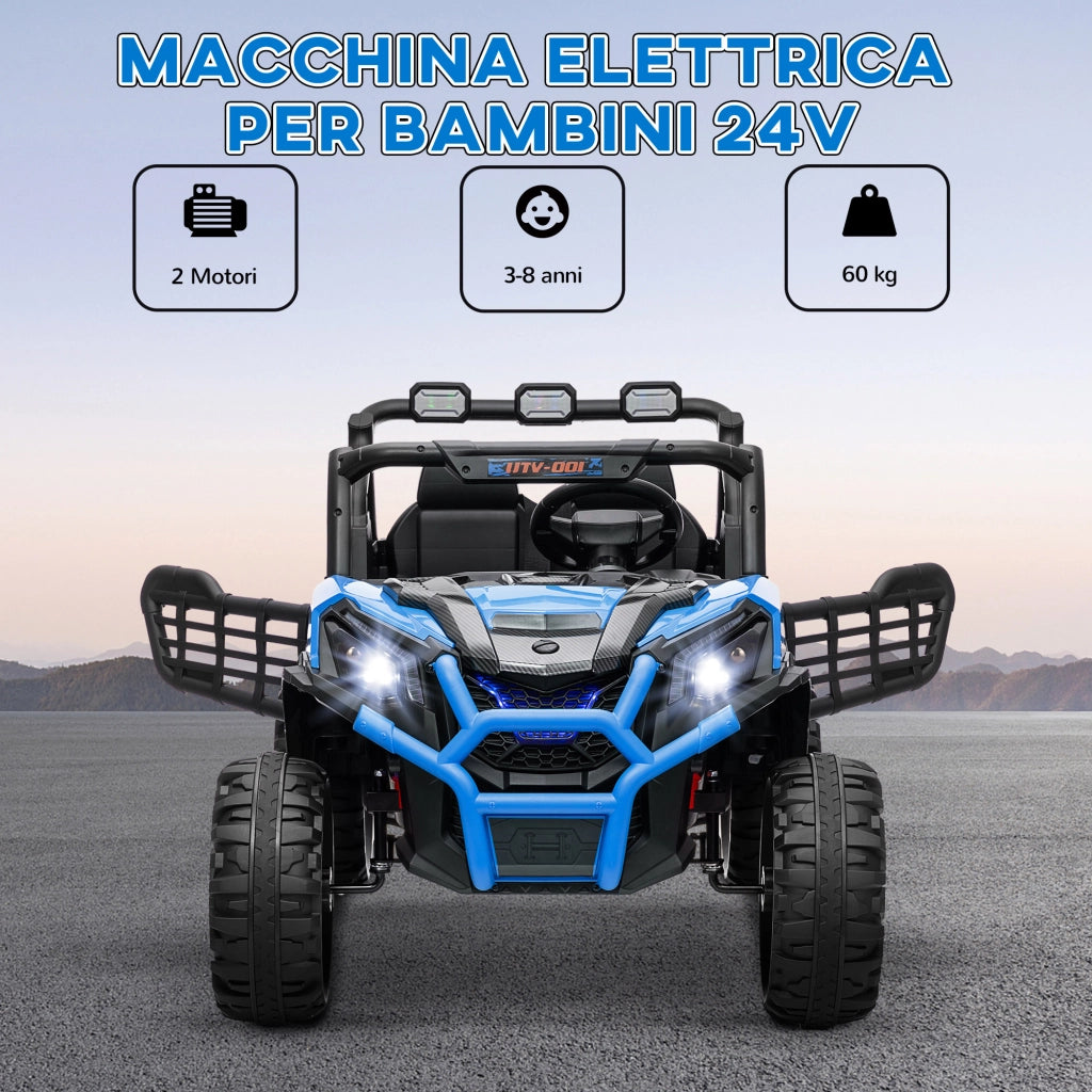 Macchina Elettrica per Bambini 24V a 2 Posti con Telecomando e 3 Velocit¨¤, Et¨¤ 3-8 Anni, Blu