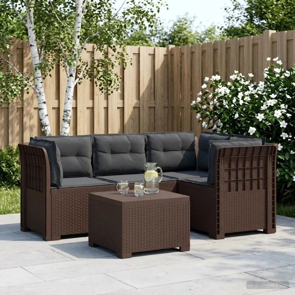 Divano da giardino 4 posti con cuscini aspetto rattan PP 3444019