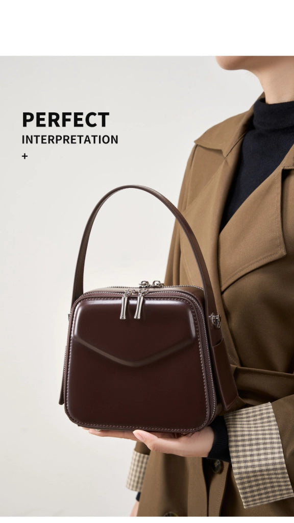 Borsa a tracolla da donna in vera pelle marrone