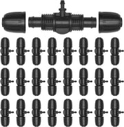 Set di irrigazione per giardino a 25 pezzi con connettore T per tubi di plastica e barbiglioni per sistema di irrigazione a goccia