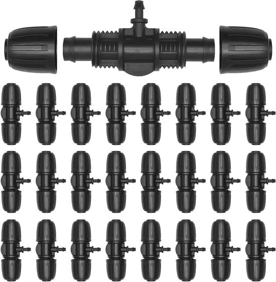 Set di irrigazione per giardino a 25 pezzi con connettore T per tubi di plastica e barbiglioni per sistema di irrigazione a goccia
