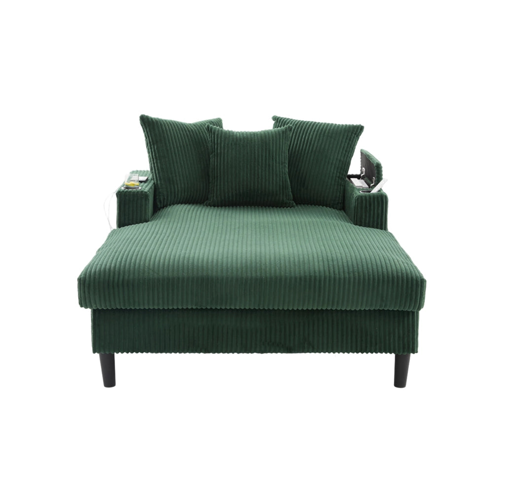 Chaise longue in velluto a coste verde smeraldo con LED e USB