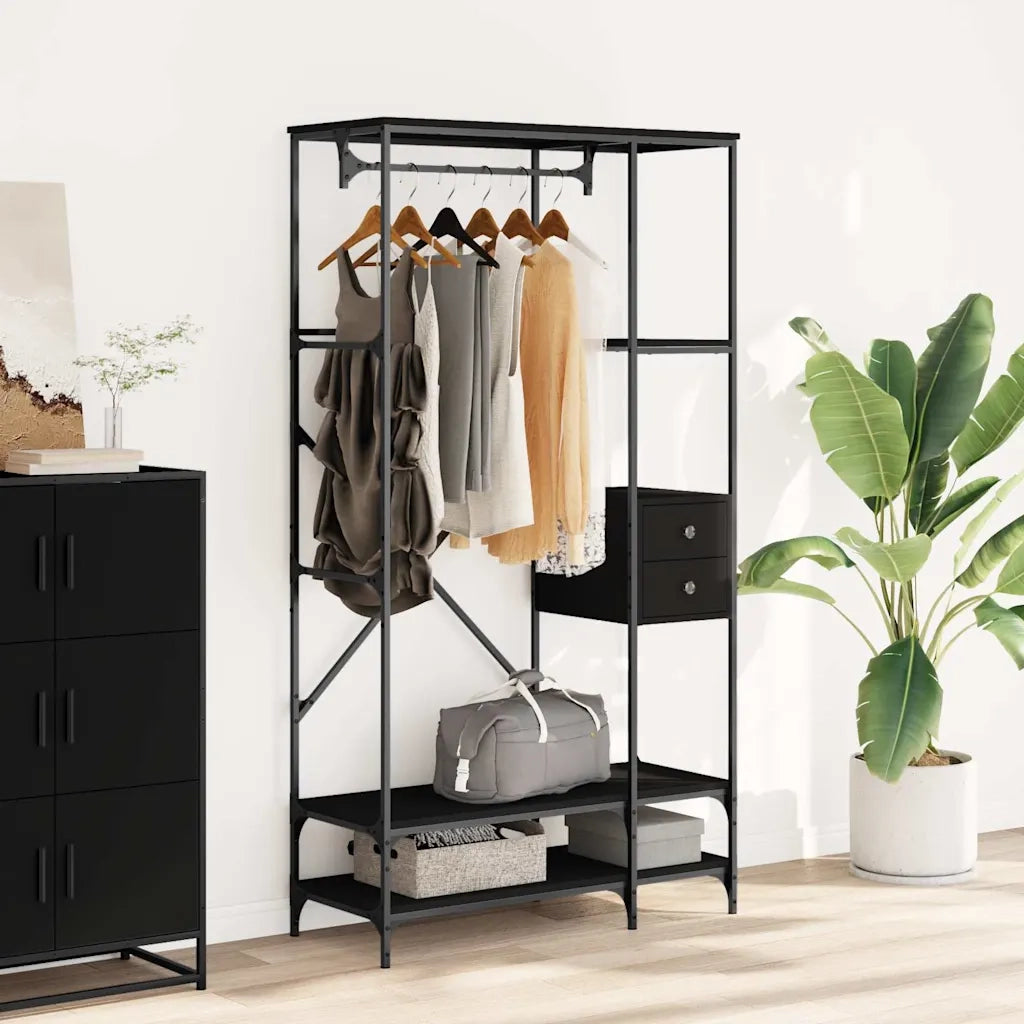 vidaXL Appendiabiti con Scaffali Nero in Legno Multistrato